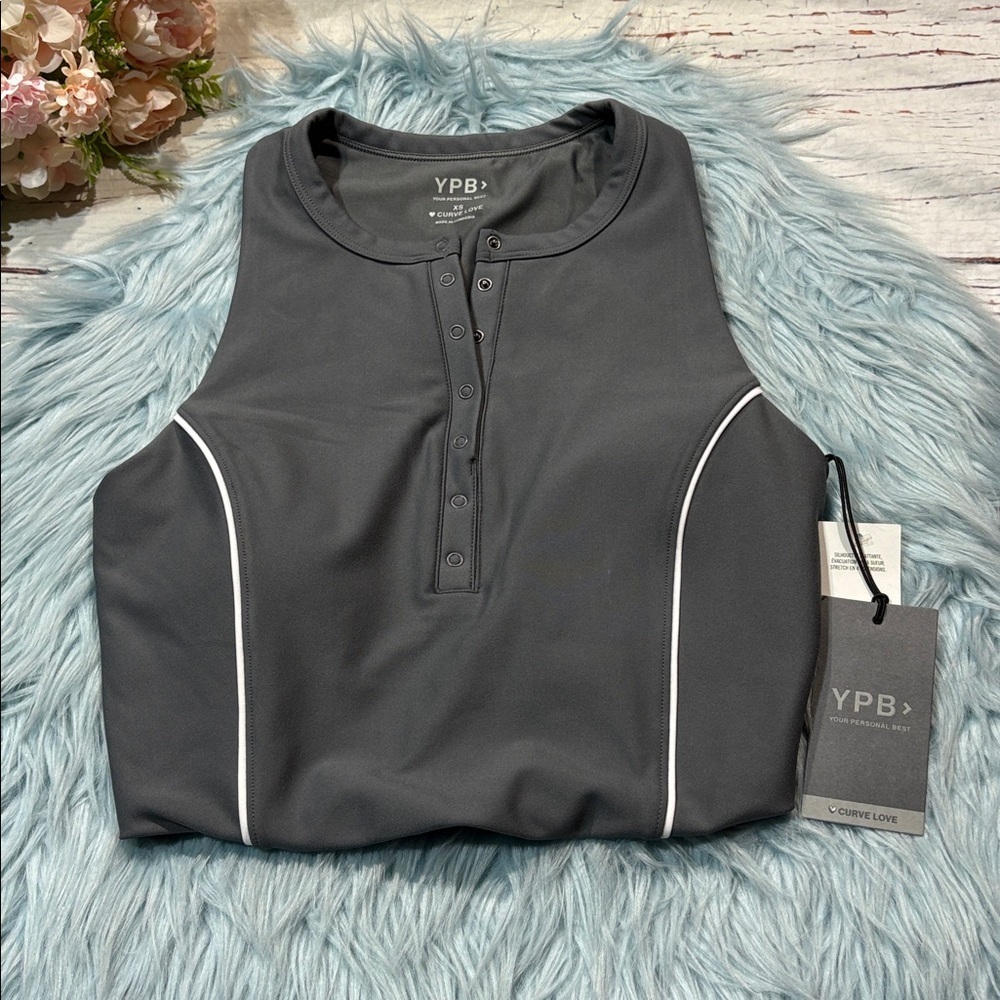NWT Abercrombie & Fitch YPB Henley Gray Cropped Athletic Tank - Picture 2 of 9